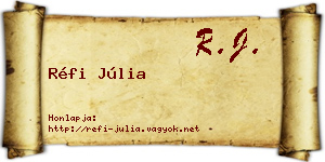 Réfi Júlia névjegykártya